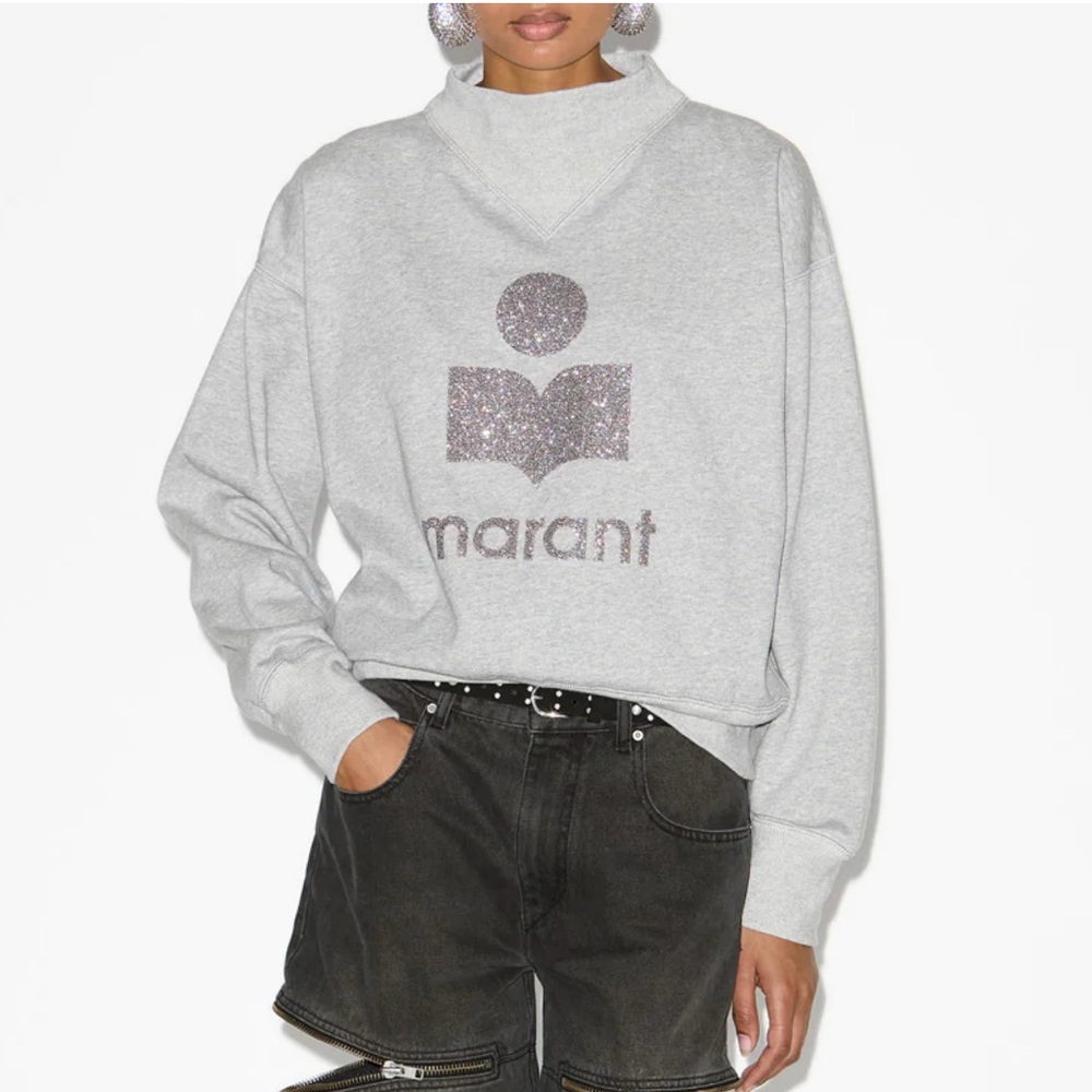 Isabel Marant Moby Cotton Sweatshirt, NWT, SZ 34, Grey with glitter logo